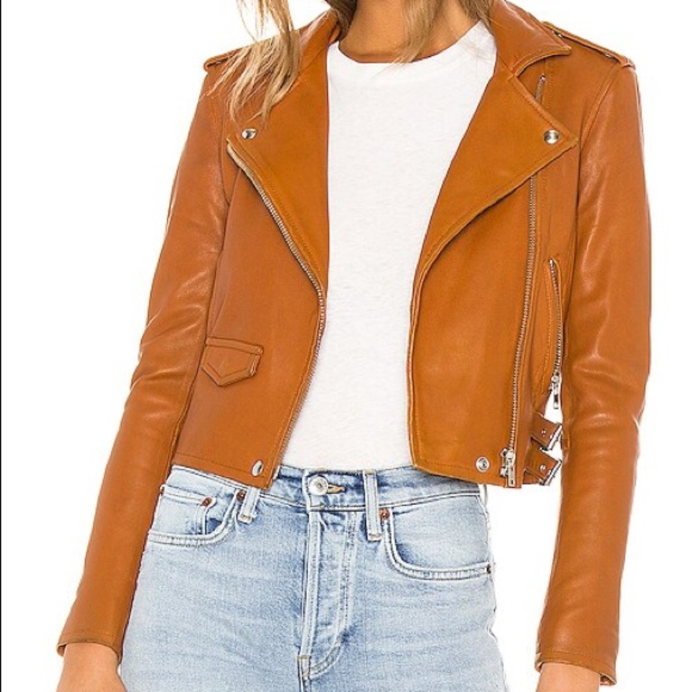 $1100 IRO Ashville Camel Tan/Orange Lamb Leather Biker Moto Jacket 42 / US 10 XL